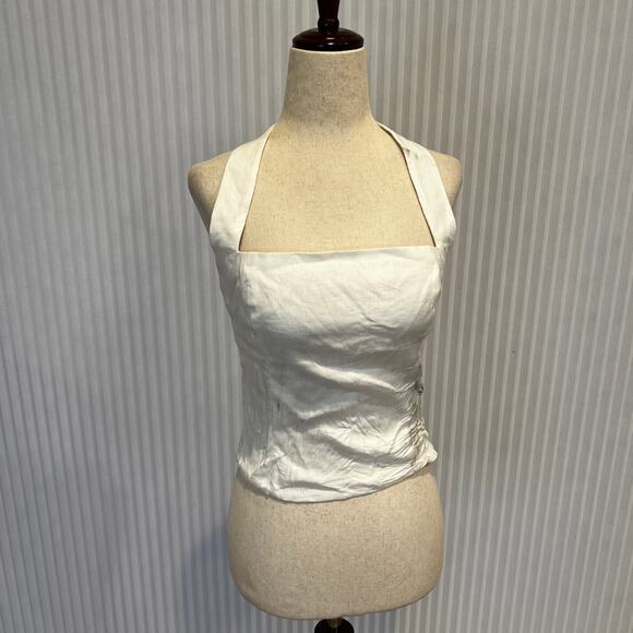 ARITZIA Women's Wilfred Whisper Linen Halter Top Size S In White - Picture 4 of 15